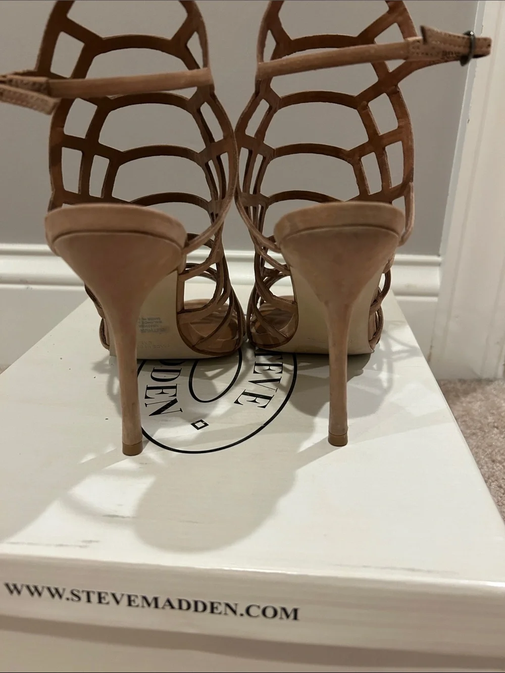 Steve Madden Tan Nubuck Cage Stiletto Sandals SIZE 8